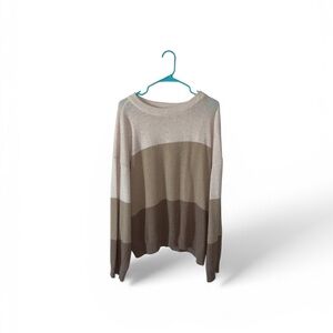 Adore Me Neutral Striped Crewneck Sweater in Cream and Brown